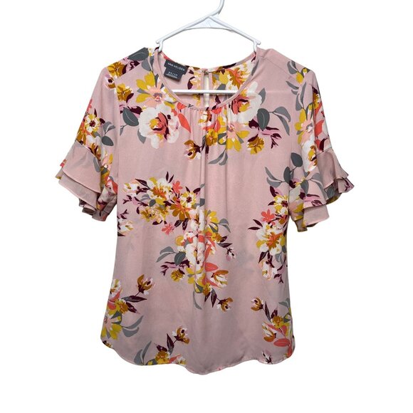 Van Heusen Top Womens XS Shirt Blouse Pink Floral Boho Work Casual Spring Summer - Picture 1 of 11
